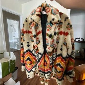 Free People Faux Fur Aztec Jacket